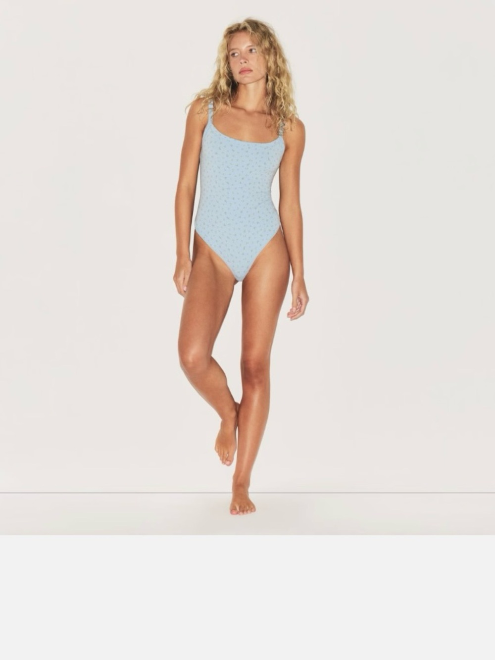 SKIMS Pale Blue Floral Scoop-Neck Bodysuit